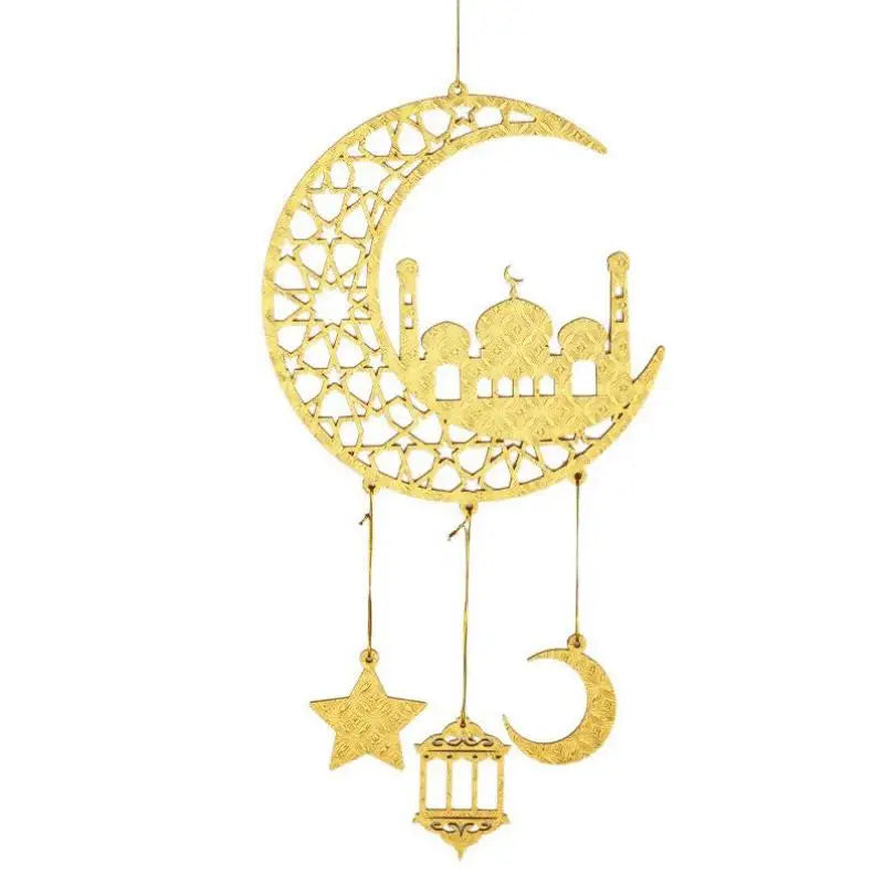 زينة جدارية خشبية على شكل قمر ونجوم رمضان