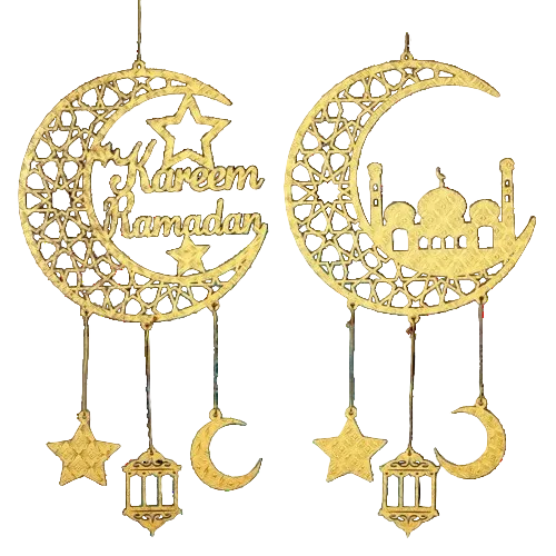 زينة جدارية خشبية على شكل قمر ونجوم رمضان