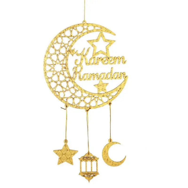 زينة جدارية خشبية على شكل قمر ونجوم رمضان